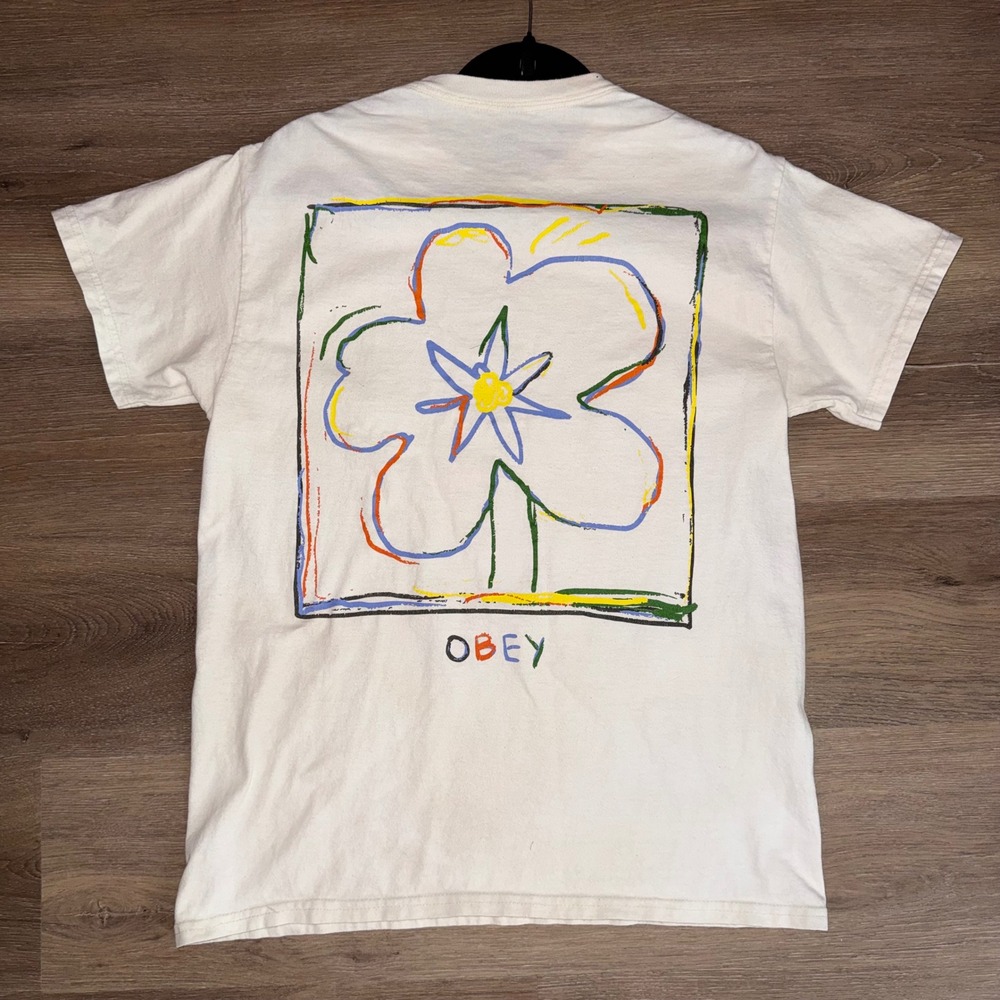 Obey Flower Graphic T-Shirt White Cotton Short Sleeve Y2K Skate Streetwear M